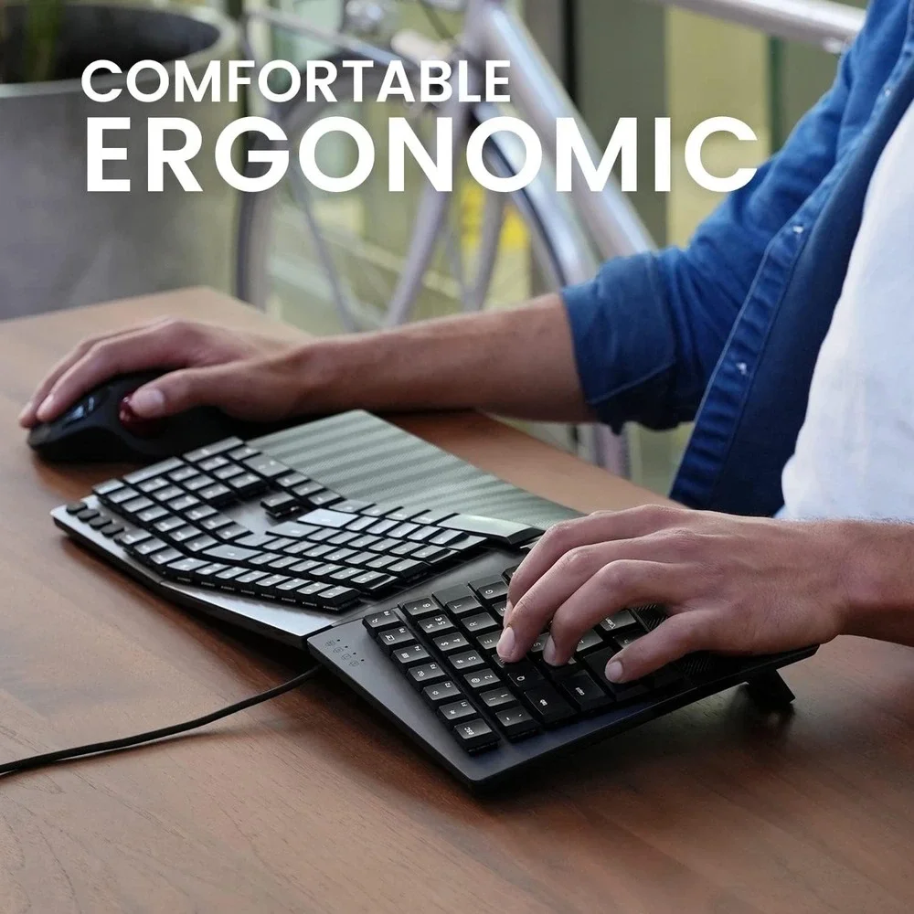 Ergonomic Wired‎ Keyboard Brown Switches Split Layout USB Mac Win Black – Perixx